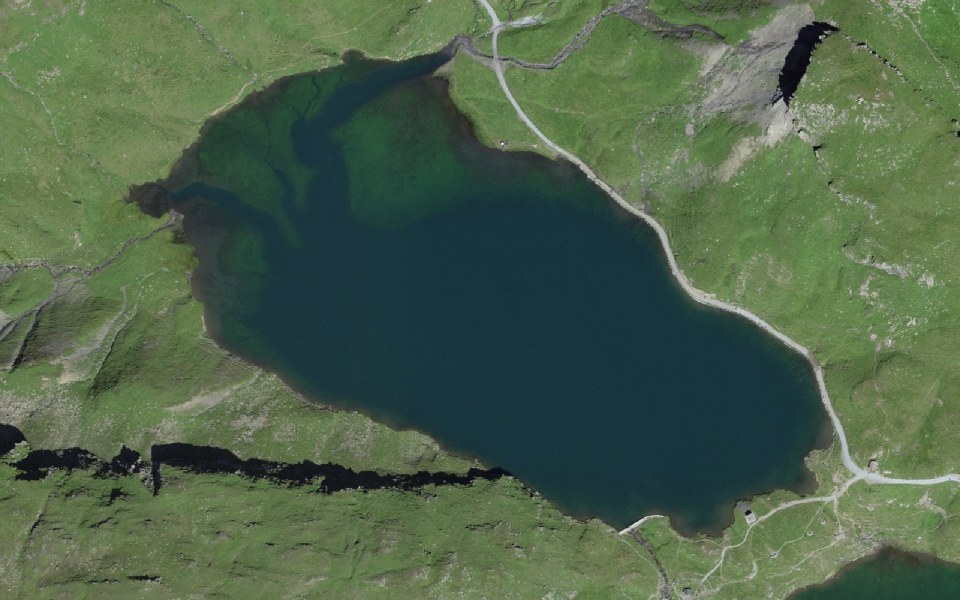 Luftbild mit Messpunkt: Bachalpsee