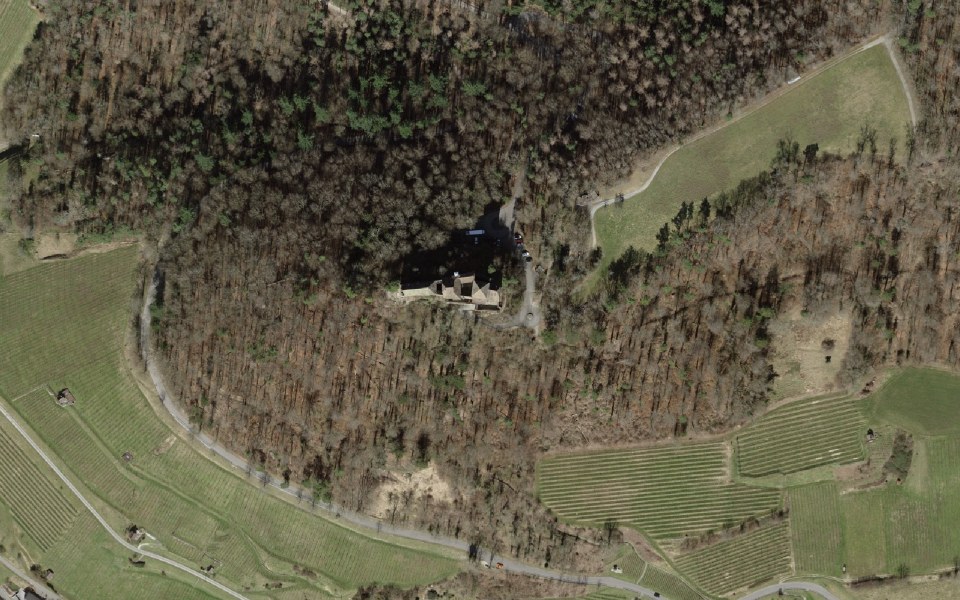 Luftbild mit Messpunkt: Burg Hohenklingen