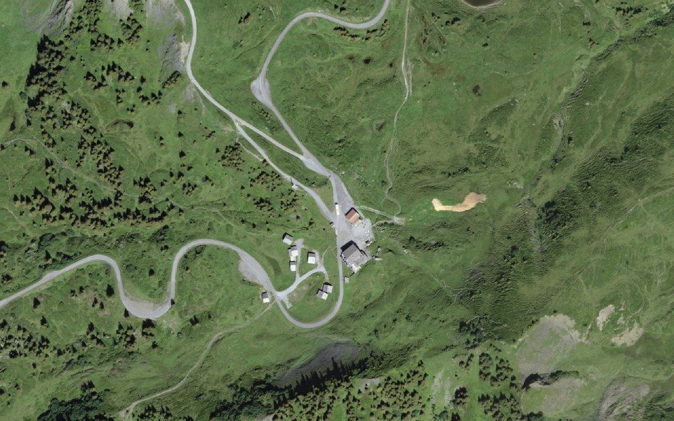 Luftbild mit Messpunkt: Grosse Scheidegg