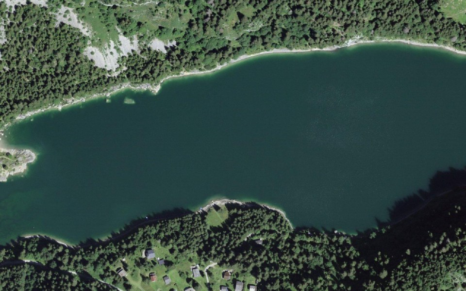 Luftbild mit Messpunkt: Lac de Taney