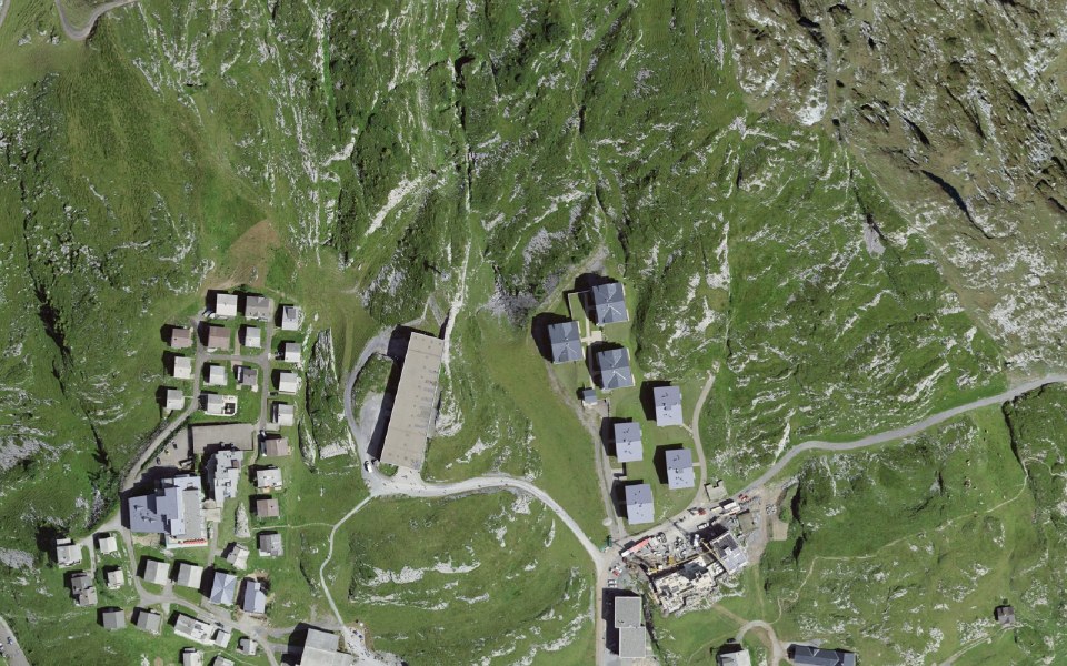 Luftbild mit Messpunkt: Melchsee-Frutt