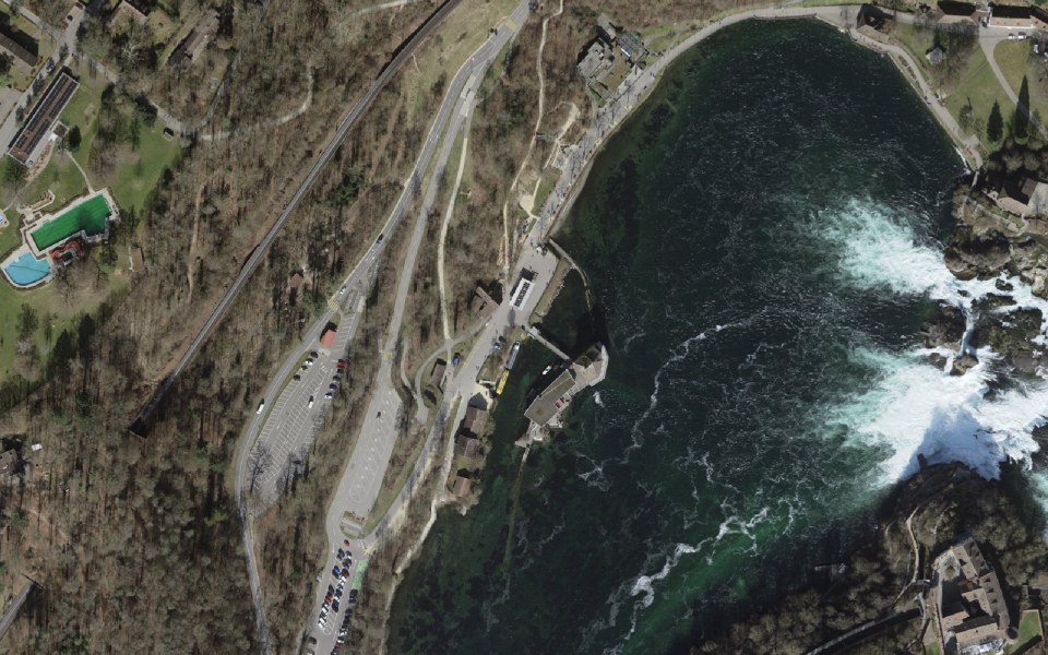 Luftbild mit Messpunkt: Rheinfall