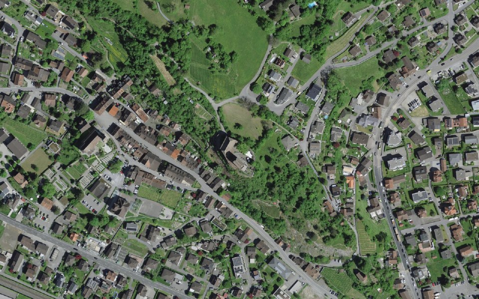Luftbild mit Messpunkt: Schloss Sargans