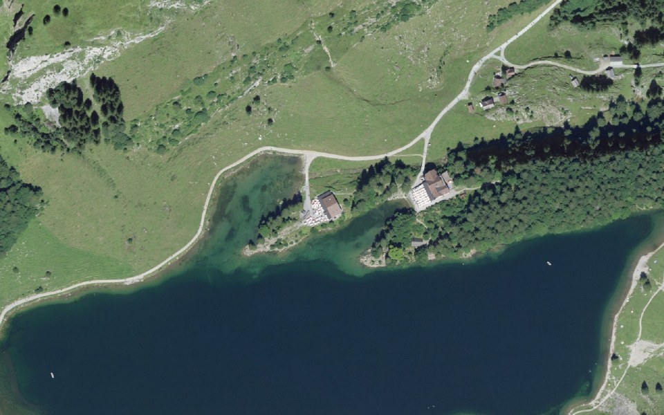 Luftbild mit Messpunkt: Seealpsee